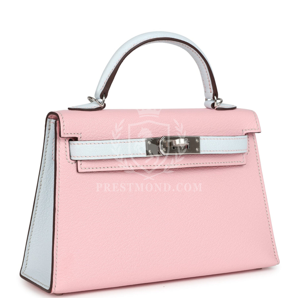 Hermes Special Order (HSS) Kelly Sellier 20 Rose Sakura and Bleu Brume Chevre PHW — изображение 2
