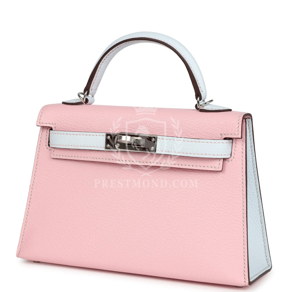 Hermes Special Order (HSS) Kelly Sellier 20 Rose Sakura and Bleu Brume Chevre PHW — изображение 5
