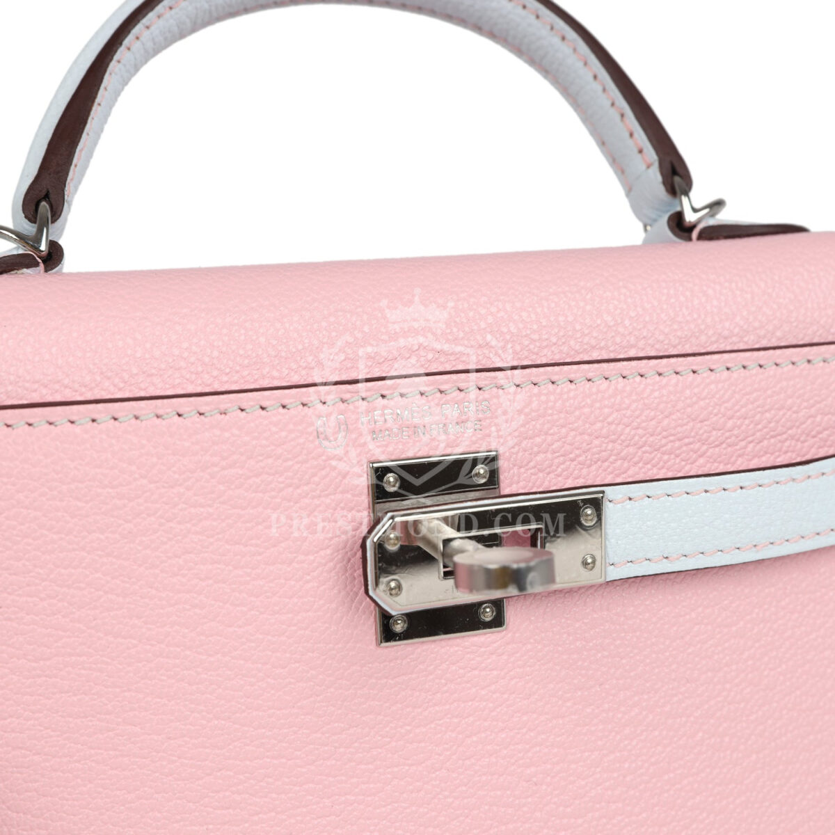 Hermes Special Order (HSS) Kelly Sellier 20 Rose Sakura and Bleu Brume Chevre PHW — изображение 7