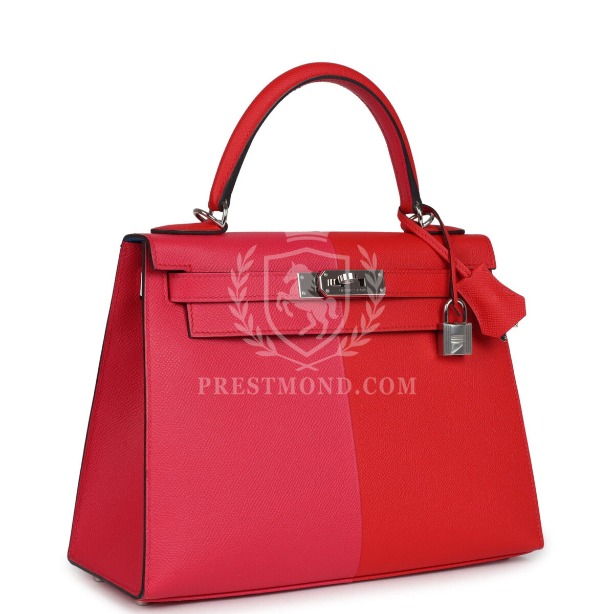 Hermes Kelly Sellier 28 Casaque Rouge De Coeur, Rose Extreme and Bleu Zanzibar Epsom PHW — изображение 2