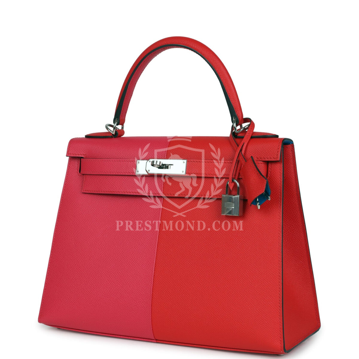 Hermes Kelly Sellier 28 Casaque Rouge De Coeur, Rose Extreme and Bleu Zanzibar Epsom PHW — изображение 5