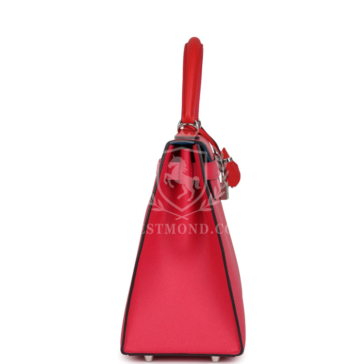 Hermes Kelly Sellier 28 Casaque Rouge De Coeur, Rose Extreme and Bleu Zanzibar Epsom PHW — изображение 3