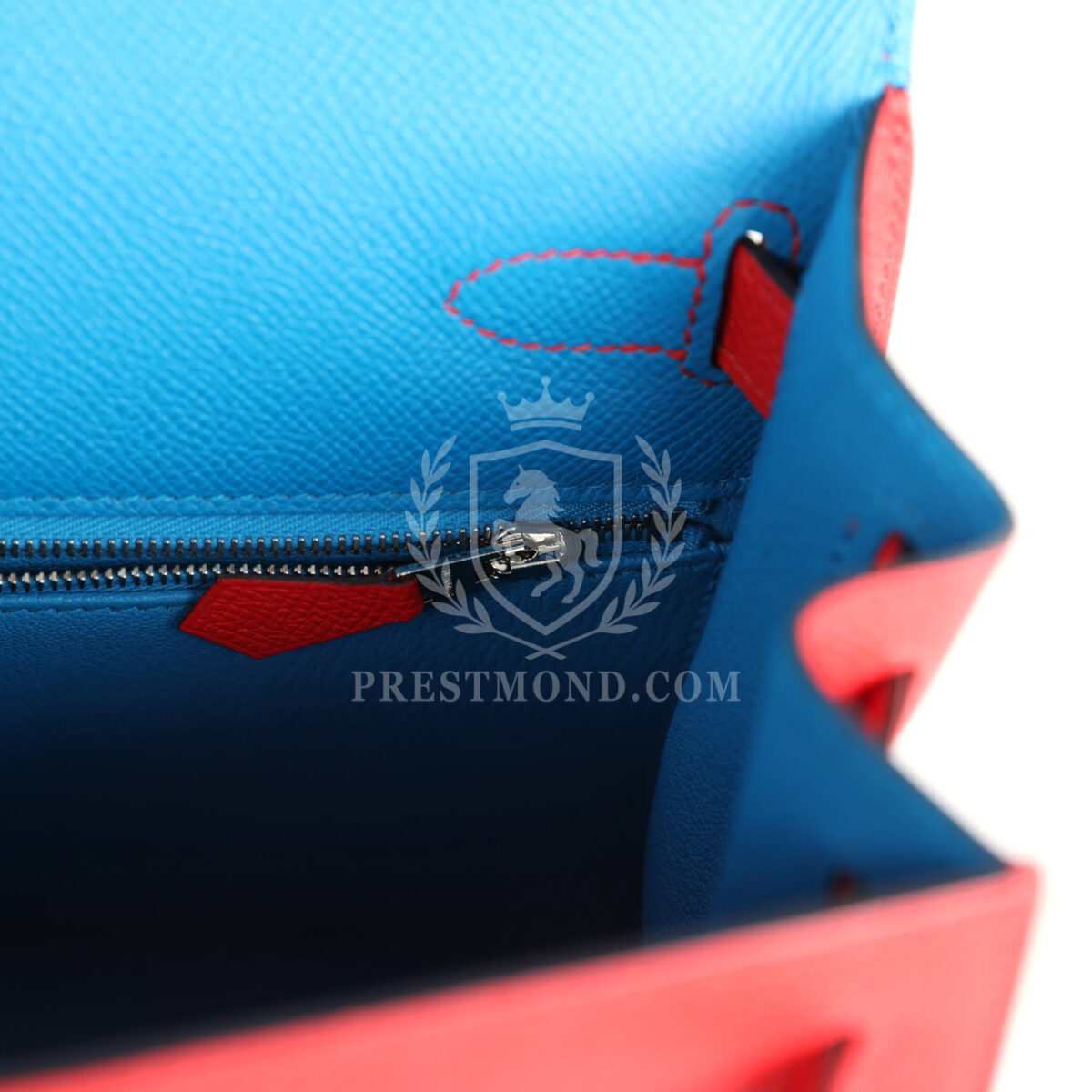 Hermes Kelly Sellier 28 Casaque Rouge De Coeur, Rose Extreme and Bleu Zanzibar Epsom PHW — изображение 8