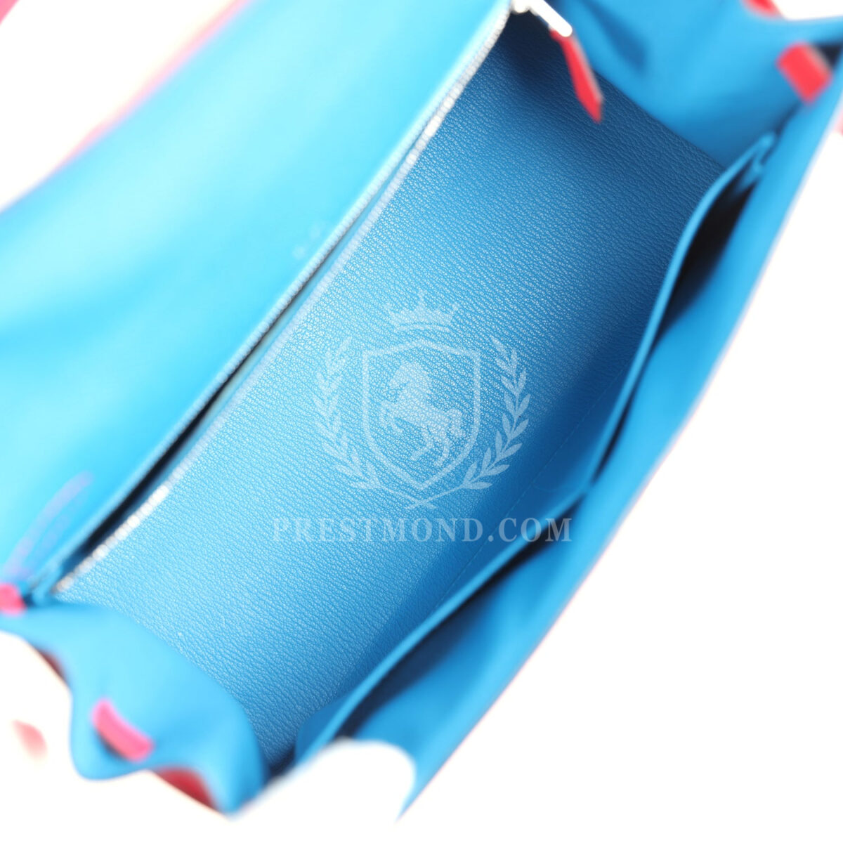Hermes Kelly Sellier 28 Casaque Rouge De Coeur, Rose Extreme and Bleu Zanzibar Epsom PHW — изображение 9