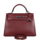 Vintage Hermes Kelly Sellier 32 Rouge H Box PHW