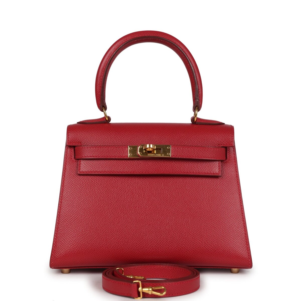 Vintage Hermes Kelly Sellier 20 Rouge Vif Courchevel GHW