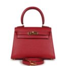Vintage Hermes Kelly Sellier 20 Rouge Vif Courchevel GHW