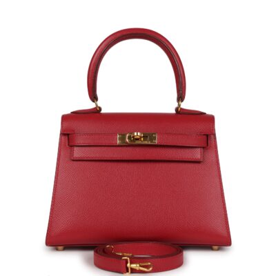 Vintage Hermes Kelly Sellier 20 Rouge Vif Courchevel GHW