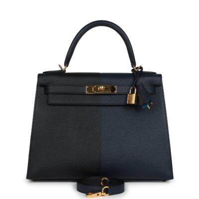 Hermes Kelly Sellier 28 Casaque Bleu Indigo and Black Epsom GHW