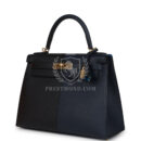 Hermes Kelly Sellier 28 Casaque Bleu Indigo and Black Epsom GHW
