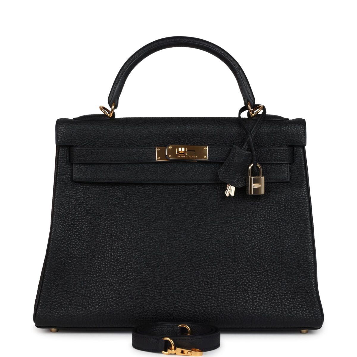 Vintage Hermes Kelly Retourne 32 Black Fjord GHW