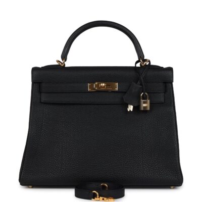 Vintage Hermes Kelly Retourne 32 Black Fjord GHW