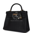 Vintage Hermes Kelly Retourne 32 Black Fjord GHW