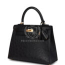Hermes Kelly Sellier 25 Black Ostrich GHW