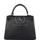 Hermes Kelly Sellier 25 Black Ostrich GHW
