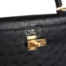 Hermes Kelly Sellier 25 Black Ostrich GHW