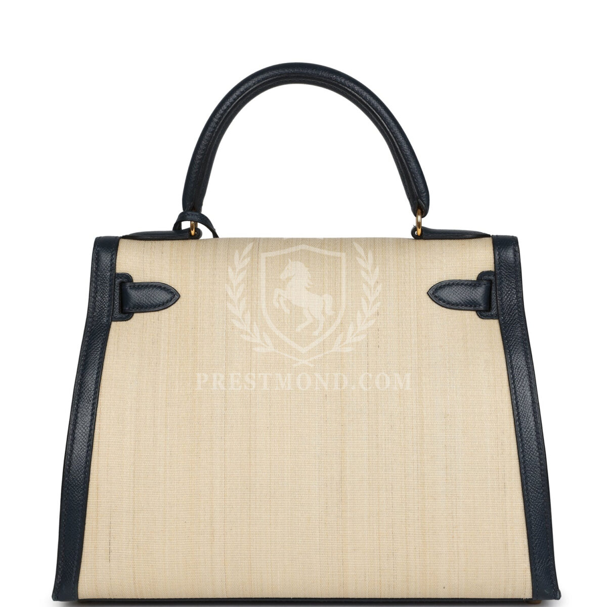 Vintage Hermes Kelly Sellier 28 Bleu Marine Courchevel and Ecru Crinoline GHW — изображение 4