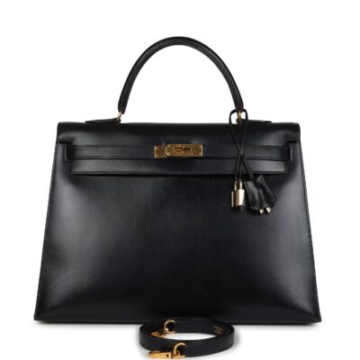 Vintage Hermes Kelly Sellier 35 Black Box GHW