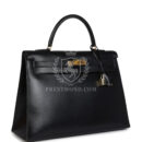 Vintage Hermes Kelly Sellier 35 Black Box GHW
