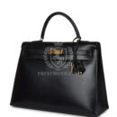 Vintage Hermes Kelly Sellier 35 Black Box GHW