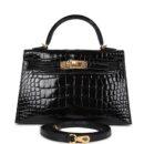Hermes Kelly Sellier 20 Black Shiny Alligator GHW