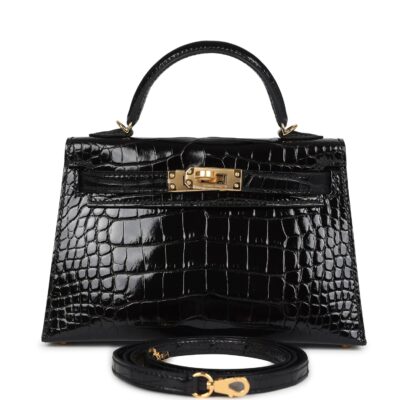 Hermes Kelly Sellier 20 Black Shiny Alligator GHW