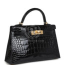 Hermes Kelly Sellier 20 Black Shiny Alligator GHW