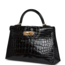 Hermes Kelly Sellier 20 Black Shiny Alligator GHW