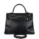 Vintage Hermes Kelly 35 Retourne Black Box Calfskin PHW