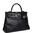Vintage Hermes Kelly 35 Retourne Black Box Calfskin PHW