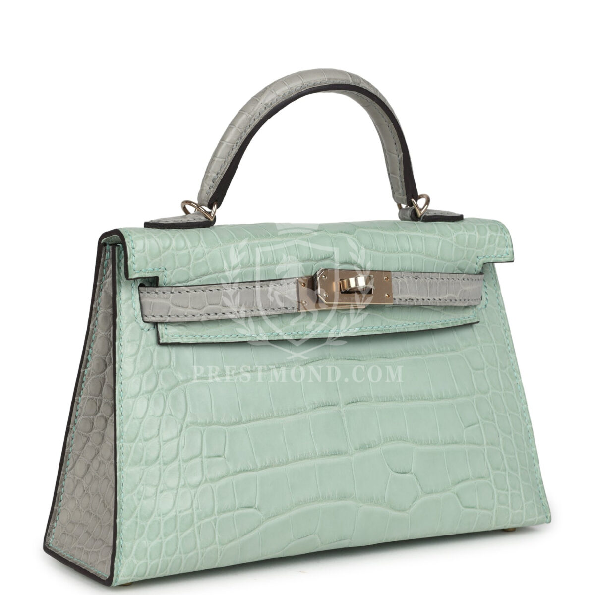 Hermes Special Order (HSS) Kelly Sellier 20 Vert D'Eau and Gris Perle Matte Alligator PBHW — изображение 2