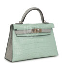 Hermes Special Order (HSS) Kelly Sellier 20 Vert D'Eau and Gris Perle Matte Alligator PBHW