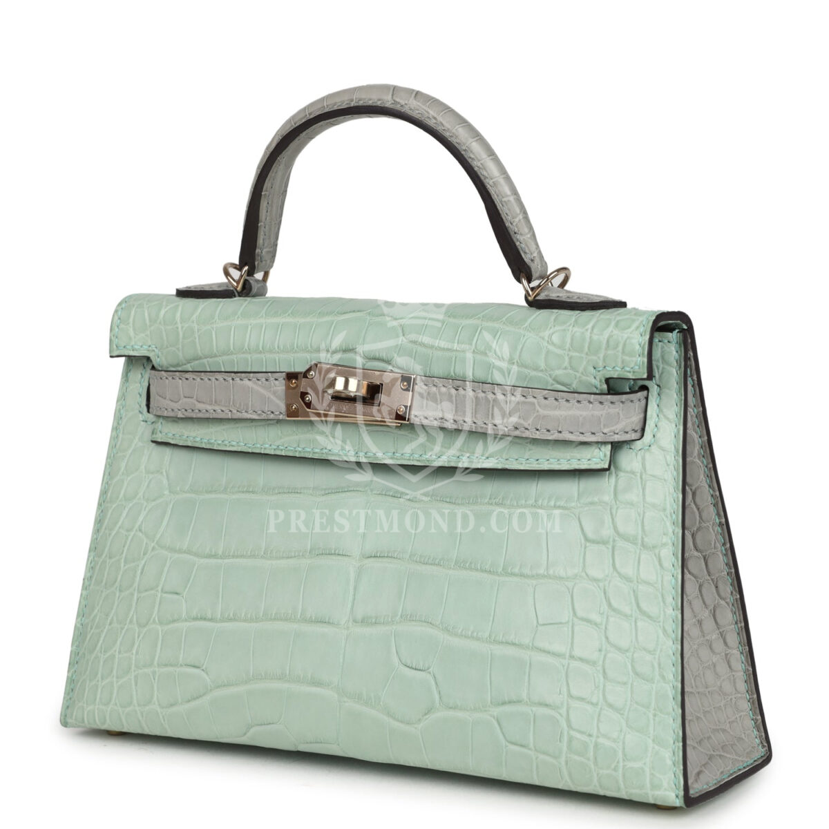 Hermes Special Order (HSS) Kelly Sellier 20 Vert D'Eau and Gris Perle Matte Alligator PBHW — изображение 5