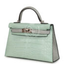 Hermes Special Order (HSS) Kelly Sellier 20 Vert D'Eau and Gris Perle Matte Alligator PBHW