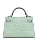 Hermes Special Order (HSS) Kelly Sellier 20 Vert D'Eau and Gris Perle Matte Alligator PBHW