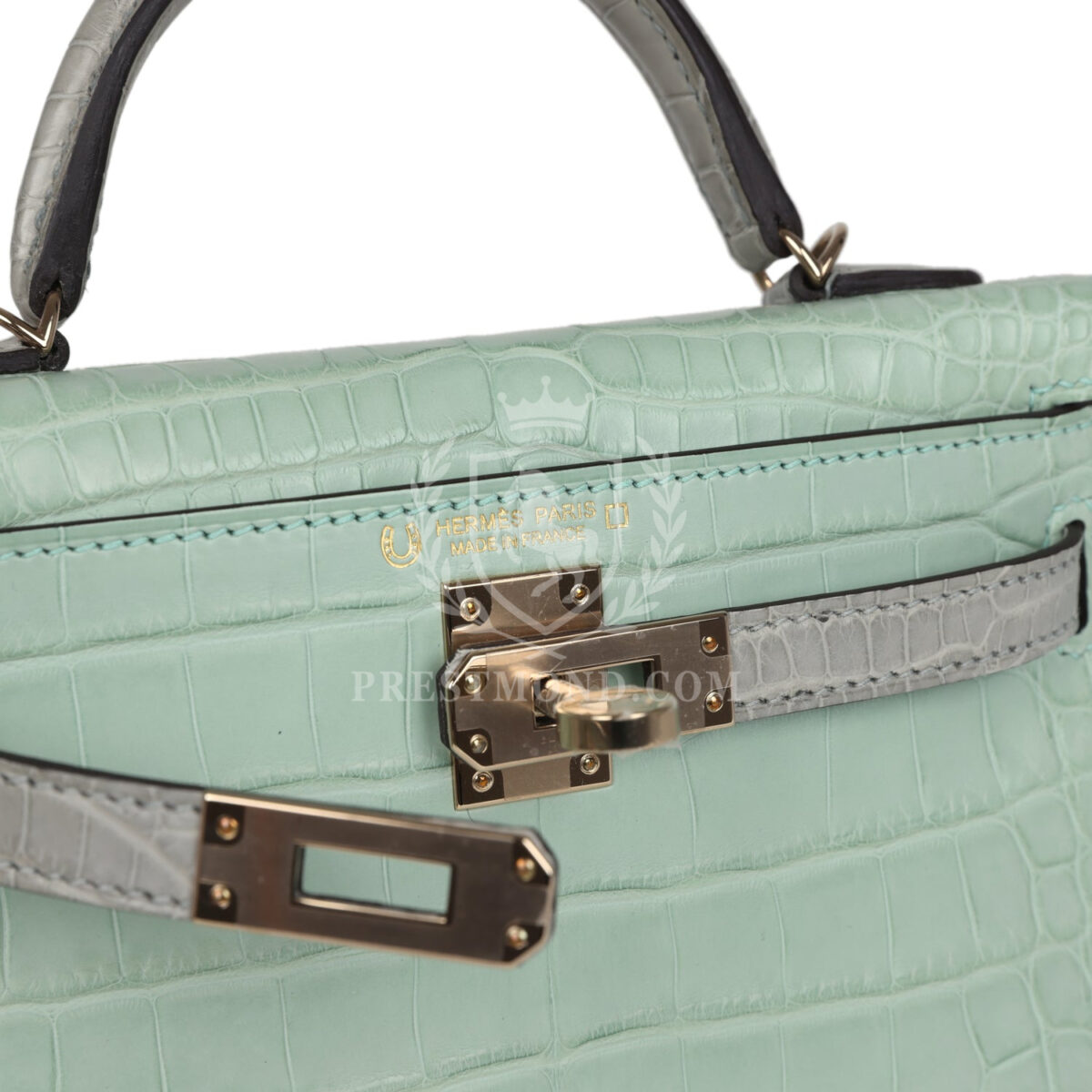 Hermes Special Order (HSS) Kelly Sellier 20 Vert D'Eau and Gris Perle Matte Alligator PBHW — изображение 7