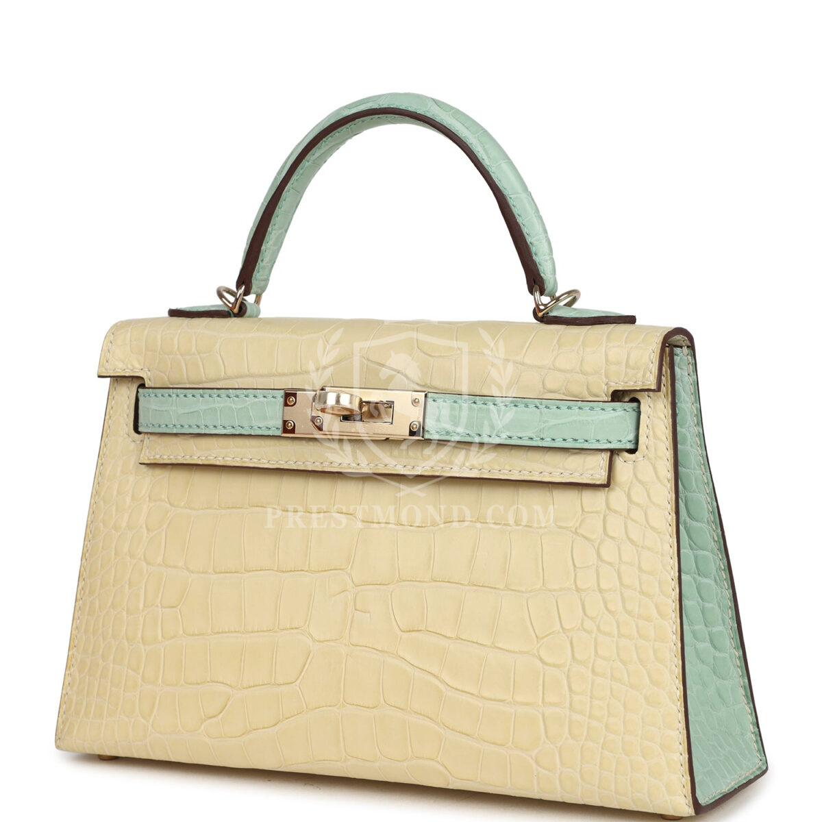 Hermes Special Order (HSS) Kelly Sellier 20 Vanille and Vert D'Eau Matte Alligator PBHW — изображение 5