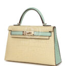 Hermes Special Order (HSS) Kelly Sellier 20 Vanille and Vert D'Eau Matte Alligator PBHW