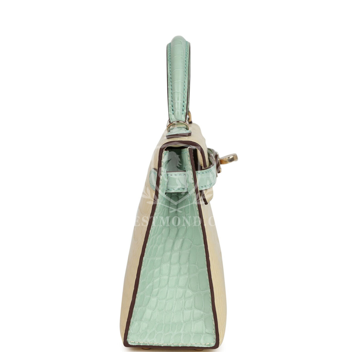 Hermes Special Order (HSS) Kelly Sellier 20 Vanille and Vert D'Eau Matte Alligator PBHW — изображение 3