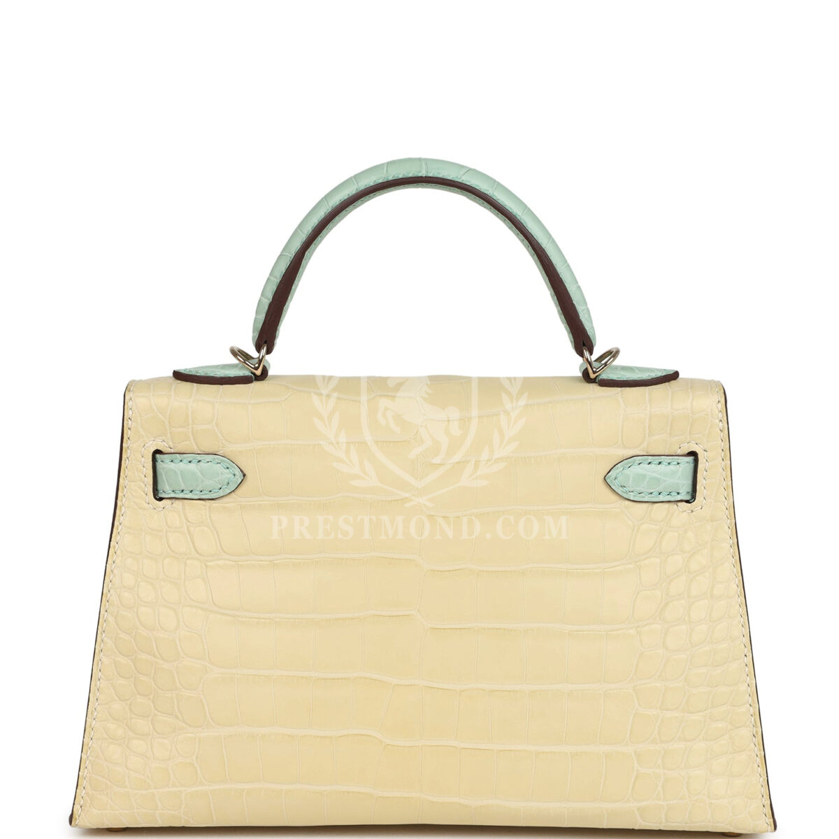 Hermes Special Order (HSS) Kelly Sellier 20 Vanille and Vert D'Eau Matte Alligator PBHW — изображение 4