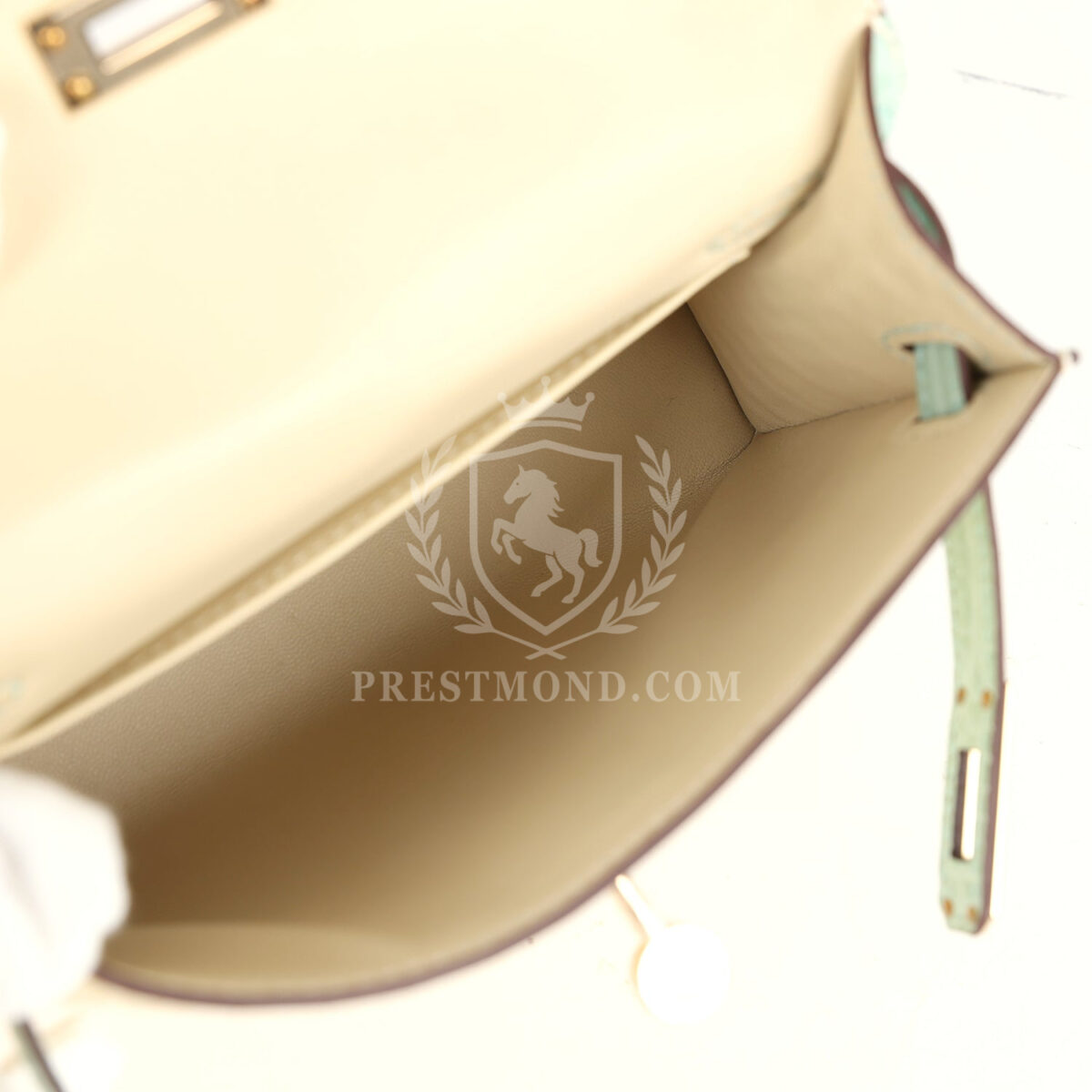 Hermes Special Order (HSS) Kelly Sellier 20 Vanille and Vert D'Eau Matte Alligator PBHW — изображение 8