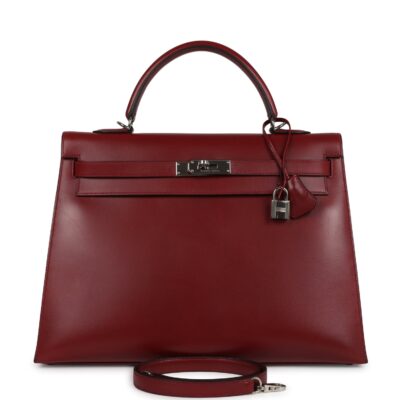 Vintage Hermes Kelly Sellier 35 Rouge H Box PHW