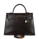 Vintage Hermes Kelly Sellier 35 Marron Fonce Box GHW
