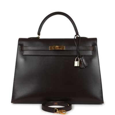 Vintage Hermes Kelly Sellier 35 Marron Fonce Box GHW