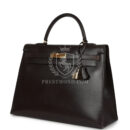 Vintage Hermes Kelly Sellier 35 Marron Fonce Box GHW