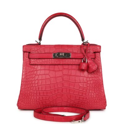 Hermes Kelly Retourne 28 Rose Extreme Matte Alligator PHW