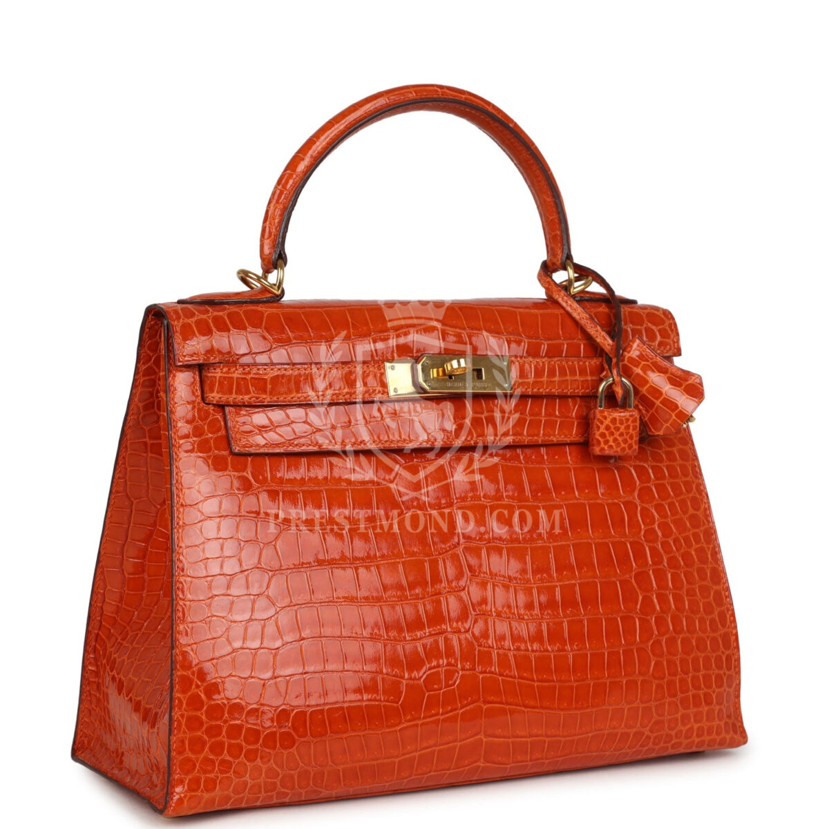Vintage Hermes Kelly Sellier 28 Orange Shiny Porous Crocodile GHW — изображение 2