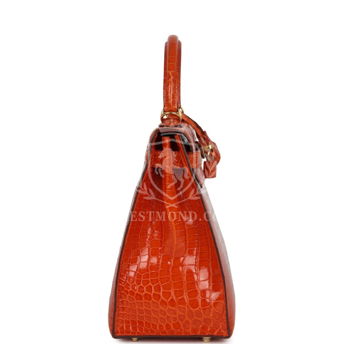 Vintage Hermes Kelly Sellier 28 Orange Shiny Porous Crocodile GHW — изображение 3