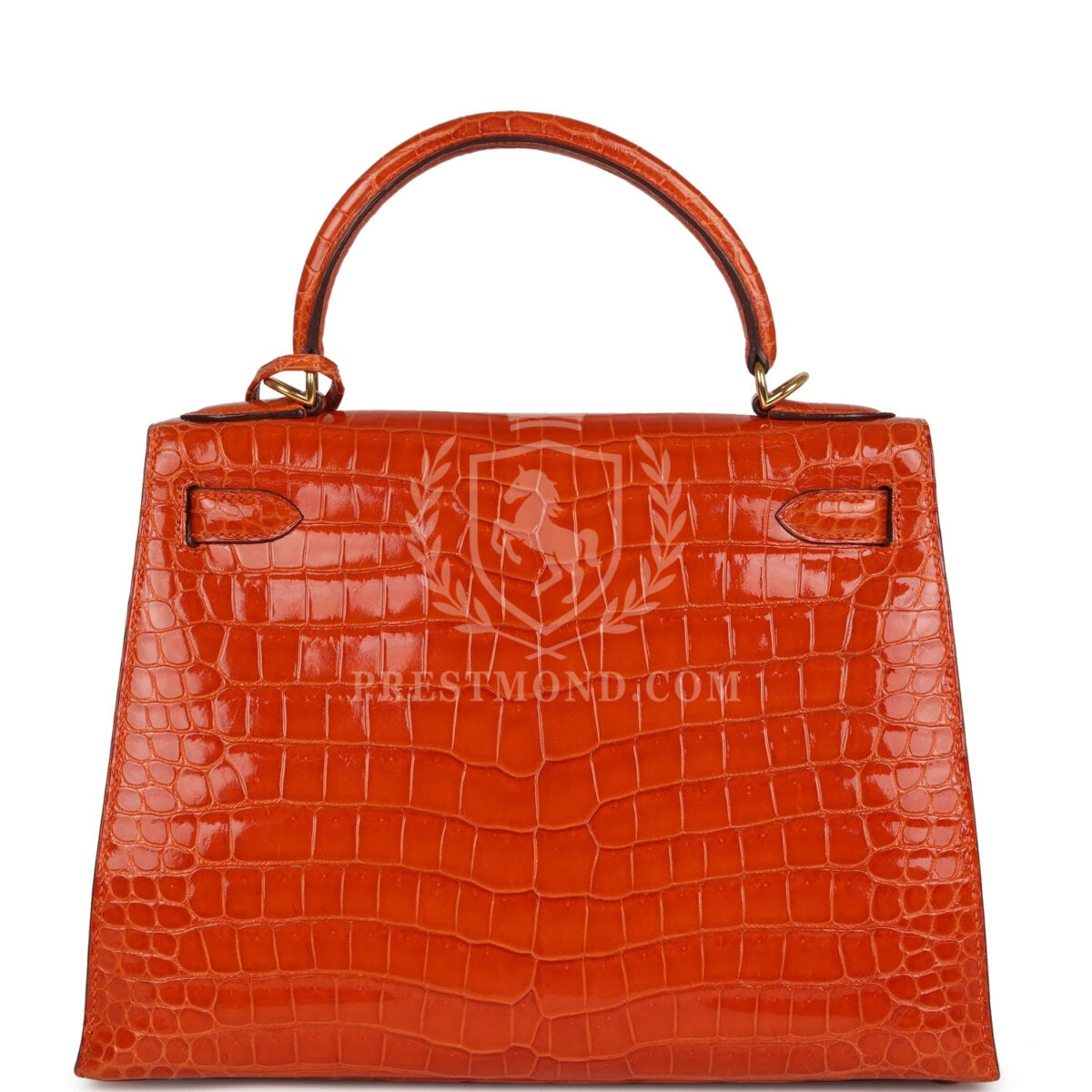 Vintage Hermes Kelly Sellier 28 Orange Shiny Porous Crocodile GHW — изображение 4