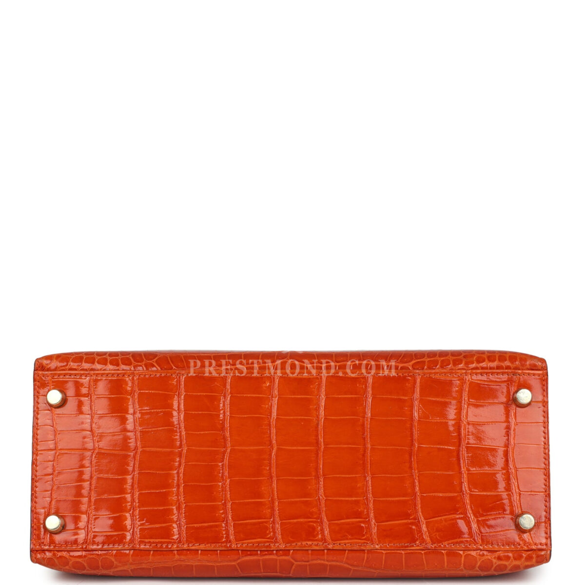 Vintage Hermes Kelly Sellier 28 Orange Shiny Porous Crocodile GHW — изображение 6